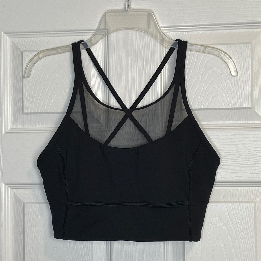 Lululemon Black Mesh Strappy Sports Bra Womens Size 10 Medium Support
